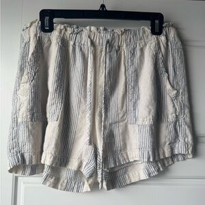 Thread & Supply White and Blue Striped Cargo Linen Shorts